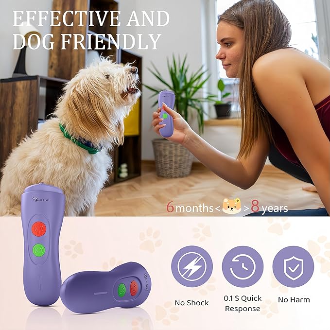 Dog Bark Deterrent Device - Rechargeable Ultrasonic Anti Barking Device for Dogs Effective Control up to 50 Ft Safe and Humane for Indoor and Outdoor Use Purple