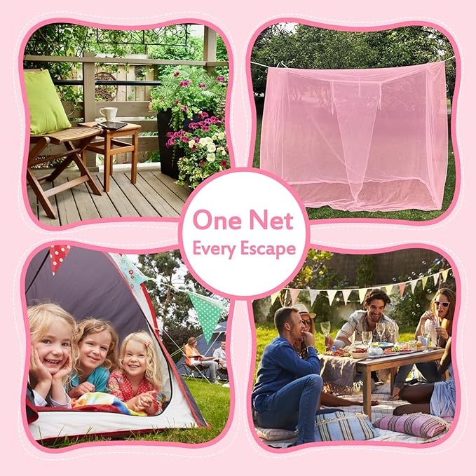 4 Corners Pink Rectangular Mosquito Net for Bed Mosquiteros para Camas Bed Netting Canopy Mosquito Mesh for Camping Outdoor Travel Dormitory Home Bedroom Decor L79 X W47 X H71 Inch