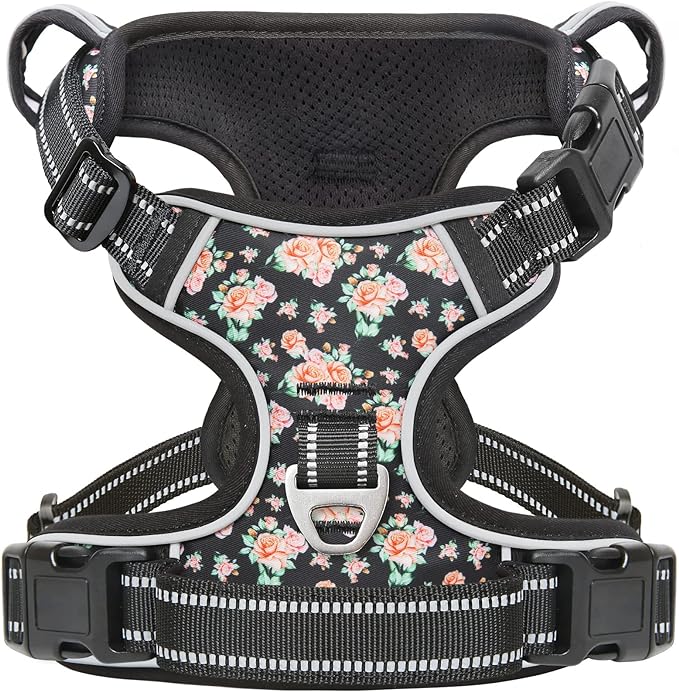 Timos Dog Harness, No-Pull Pet Harness with 2 Leash Clips, Adjustable Soft Padded Dog Vest, Reflective Outdoor Pet Oxford Vest with Easy Control Handle