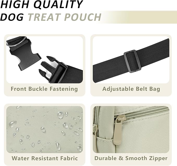 Puppy Dog Treat Pouches for Pet Training Treat Bag, Dog Walking Fanny Pack with Carabiner, Built-in Poop Bag Dispenser & Reuse Dog Poop Holder, Puppy Pet Treat Waist Belt (Green)