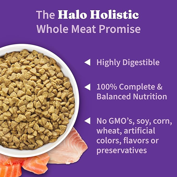 Halo Holistic Cat Food Wild Caught Salmon & Whitefish Formula, Healthy Grains Dry Cat Food, Complete Digestive Health, Kibble for Adult Cats, 3 lb Bag