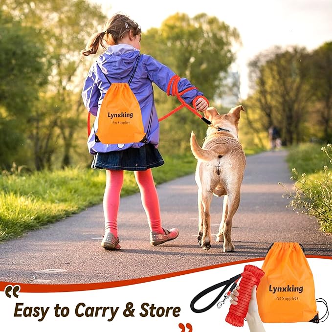 lynxking Check Cord Dog Leash Long Lead Training Tracking Line Comfortable Handle Heavy Duty Puppy Rope 10ft 15ft 30ft 50ft for Small Medium Large Dog