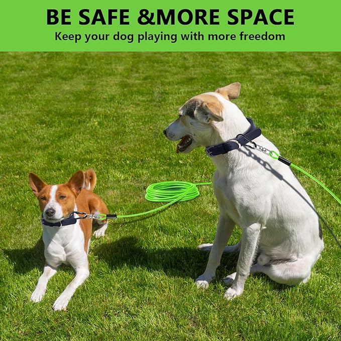 Dog Tie Out Cable 20FT-500Lbs,Heavy Duty Dog Leads&Tether for Yard with Swivel Hook,Small Large Dogs Leash Line for Outside,Rust Chew Proof Dogs Run Cable for Outdoor Camping (Green, 20FT)