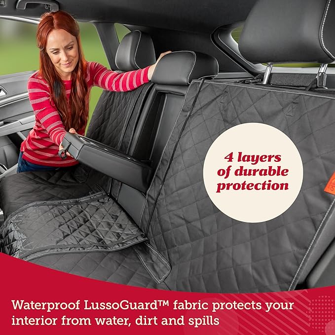 Lusso Gear Dog Car Seat Cover for Back Seat - 100% Waterproof - Full Protection from Mud, Scratches, Shedding - Non-Slip Rear Seat Protector for Dogs - Secure Fit for Car, Truck, SUV (Black)