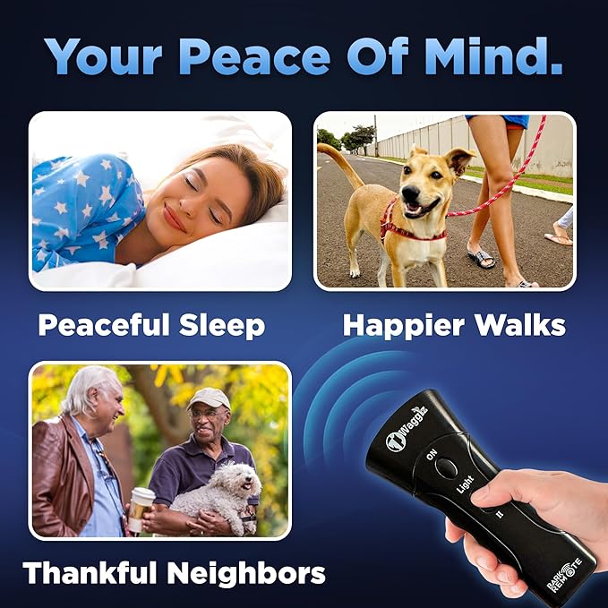 Ultrasonic Dog Bark Deterrent Devices - Long Range Dog Barking Silencer with 3 Levels - Painless Indoor & Outdoor Anti Barking Device for Dogs