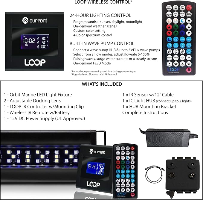 CURRENT USA 48 - 60" Inch Orbit Marine LED Saltwater Reef Marine Aquarium Light | 24 Hour IR Lighting & eFlux Wave Pump Control | Adjustable Color Spectrum for Fish Tank (4103)
