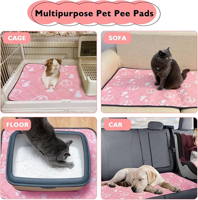 2 Pack Guinea Pig Bedding - Washable Guinea Pig Liner for Midwest Cage, Waterproof Reusable & Anti Slip Pee Pads Super Absorbent Mats for Small Animals Rabbit Hamster Rat (Pink, 48 x 24 Inch)