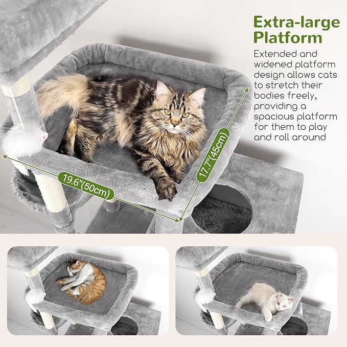 Globlazer Extra Large Cat Tower, 81-inch Tall Cat Tree for Big Cats 20 lbs, XXL Heavy Duty Cat Scratching Tower for Indoor Adult Cats with 3 Cat Condos, 8 Scratching Posts, F81, Light Grey