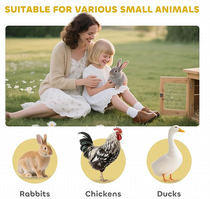 PawHut 90.5" Wooden Rabbit Hutch Bunny Cage Pet Playpen House Enclosure with Double Side Run Boxes, No Leak Tray, Ramp, for Rabbits, Chickens, Ducks, Guinea Pig and Small Animals, White