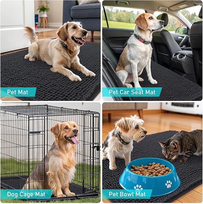 OLANLY Dog Door Mat for Muddy Paws 48x30, Absorbs Moisture and Dirt, Absorbent Non-Slip Washable Doormat, Quick Dry Chenille Mud Mat for Dogs, Entry Indoor Entryway Carpet for Inside Floor, Dark Grey