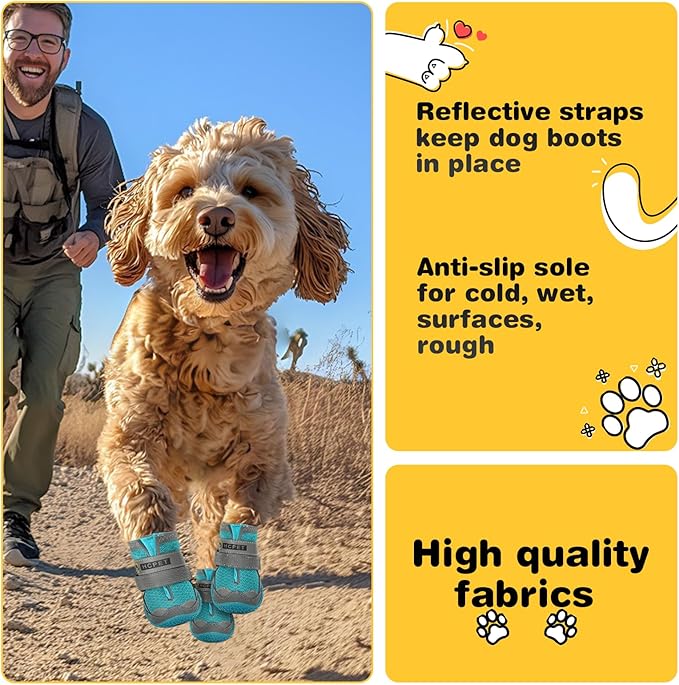 Hcpet Dog Shoes for Large Dogs, Breathable Dog Booties for Small Medium Dogs, Anti-Slip Dog Boots & Paw Protectors for Hot Pavement Winter Snow Hiking with Reflective Straps Blue Size 2