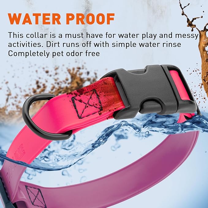 Dogline Biothane Waterproof Dog Collar with Quick Release Buckle Strong Coated Nylon Webbing with Odor- Proof for Easy Care Easy to Clean Fits Small Medium or Large Dogs, Pink 1" W 15-23" L
