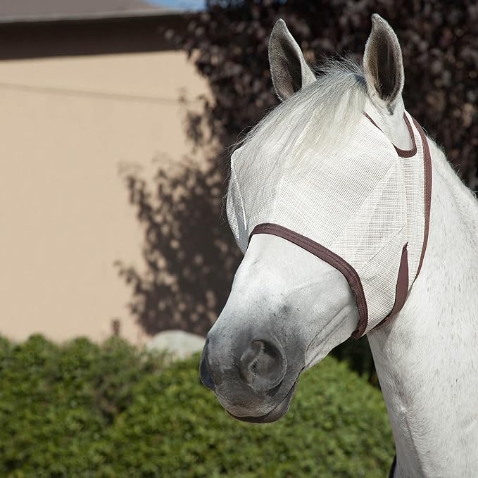 Kensington Fly Mask Web Trim Protects Horses Face and Eyes from Bites and Sun Rays While Allowing Full Visibility Ears and Forelock Able to Come Through The Mask, XXL-Draft, Desert Sand