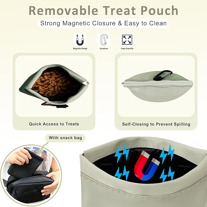Puppy Dog Treat Pouches for Pet Training Treat Bag, Dog Walking Fanny Pack with Carabiner, Built-in Poop Bag Dispenser & Reuse Dog Poop Holder, Puppy Pet Treat Waist Belt (Green)