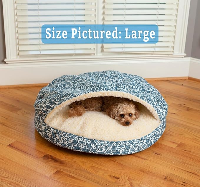 Snoozer Luxury Cozy Cave Dog Bed - Indoor Dog Bed with Cover Cave, Covered Calming Burrow for Small & Medium Sized Pets with Blanket Attached, Enclosed, Washable - Large, Ramey Oxford