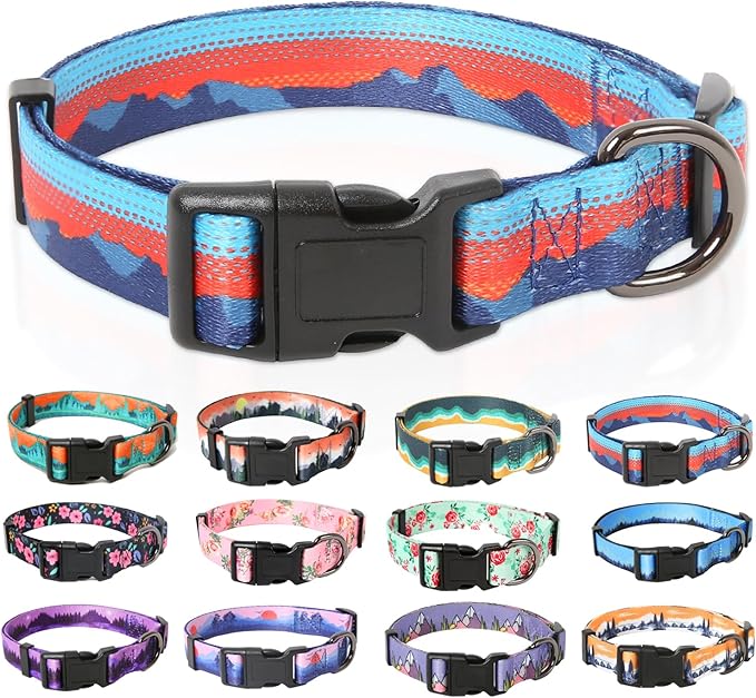 HEELE Dog Collar, Adjustable Soft Dog Collar for Small Medium Large Dogs,Floral Patterned Puppy Collars with Quick Release Buckle S Length 9.84''-14.96'