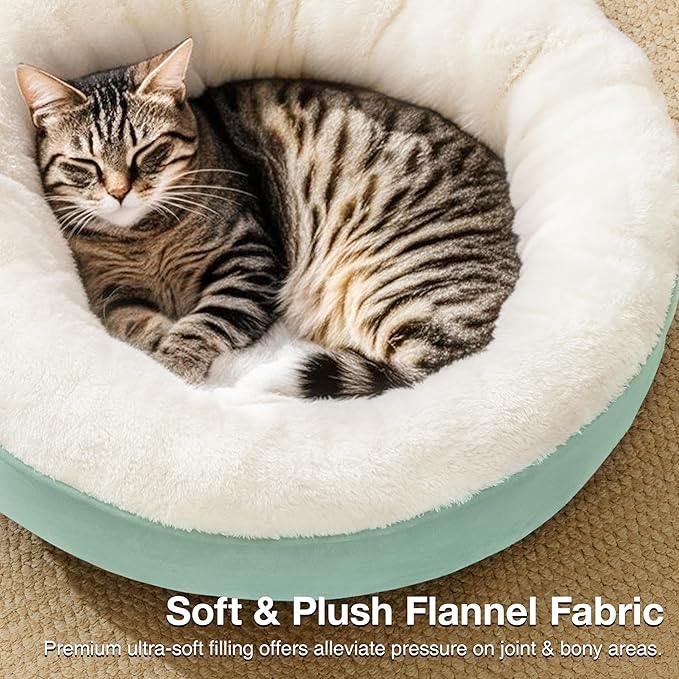 Love's cabin Round Donut Cat and Dog Cushion Bed, 20in Pet Bed for Cats or Small Dogs, Anti-Slip & Water-Resistant Bottom, Super Soft Durable Fabric Pet Beds, Washable Luxury Cat & Dog Bed Blue