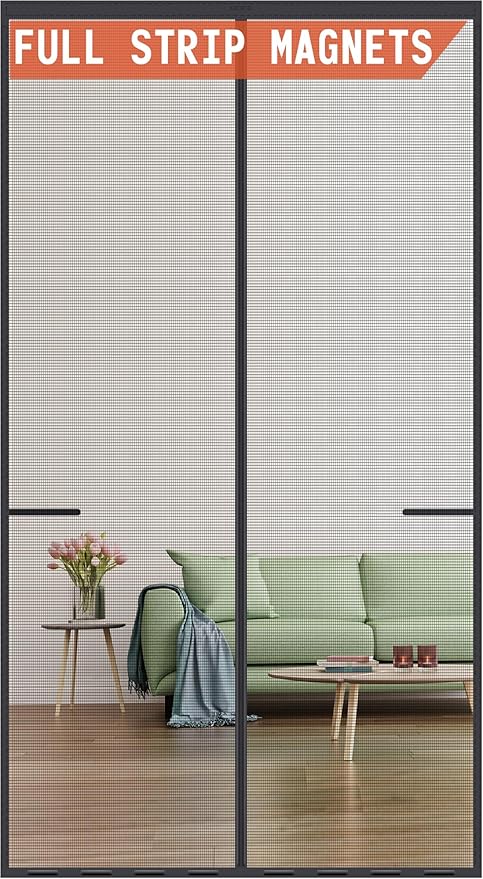Magnetic Screen Door Upgraded-Model Full Strip Magnets,Fiberglass Heavy Duty Mesh Door Net Screen with Magnet,Full Frame Seal Retractable Mosquito Net for Door Single Front,Fit to 36"x80"
