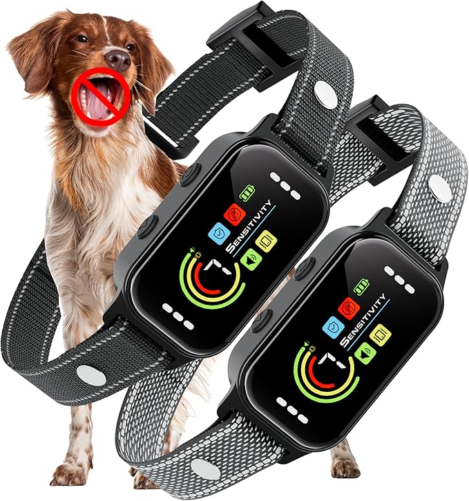 JEUJE Dog Bark Collar 2 Pack, Bark Collar for Large Medium Small Dogs, Rechargeable Smart Bark Collar, Anti Barking Training Collar with 7-Level Sensitivity + 5 Safety Modes Humane Training System