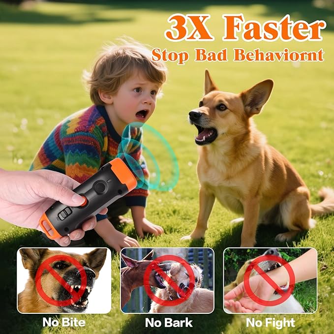 Dog Bark Deterrent Device-Rechargeable Anti-Barking Device for Dogs 40ft Long-Range Dog Training Tool, 3 Modes & LED Light for Dogs Training - Indoor & Outdoor