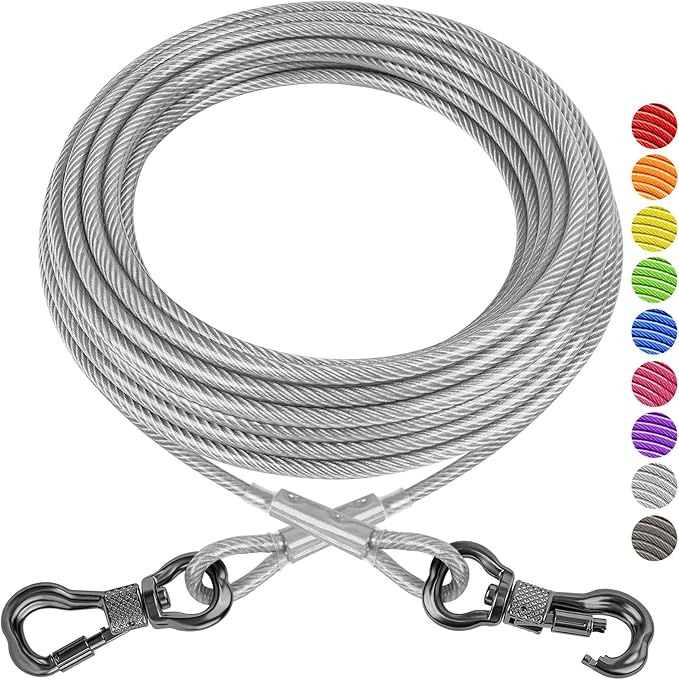 XiaZ Dog Tie Out Cable 40ft, Heavy Duty Dog Chains for Outside with Lockable Hook, Pet Runner Cable Leads for Yard, Dogs Line Tether for Small Medium Large Dogs Up to 250 LBS
