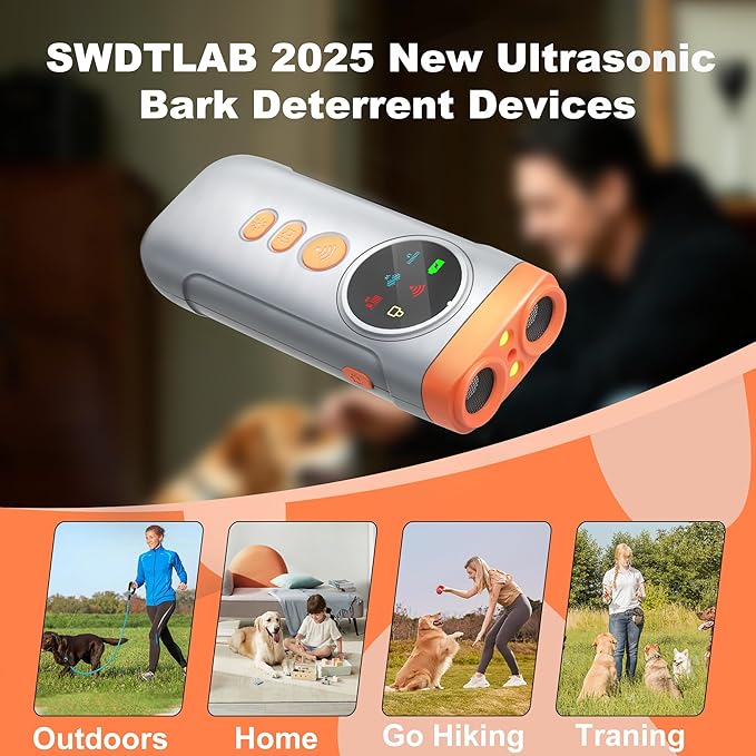 Dog Bark Deterrent Devices, Ultrasonic Bark Deterrents Rechargeable Dogs Barking Silencer with LED Display Screen Long Range in 50FT for Indoor Outdoor Dog Training