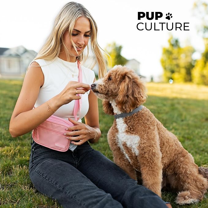 Pup Culture Cross Body Dog Training Treat Pouch | Removable for Anytime Puppy Training | Built-in Poop Bag Dispenser & Used Bag Holder | Stylish - Cream