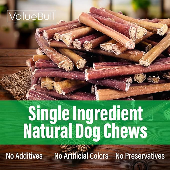 ValueBull Bully Sticks for Large Dogs, Super Jumbo 6 Inch, 25 Count - All Natural, Grass Fed, Single Ingredient, Long Lasting Dog Treats for Aggressive Chewers