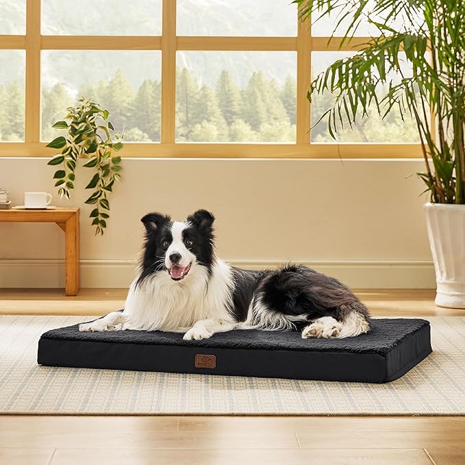 Bedsure Dog Bed for Large Dogs - Orthopedic Waterproof Puppy Beds with Removable Washable Cover, Egg Crate Foam Pet Mat, Suitable for Pet Up to 65 lbs