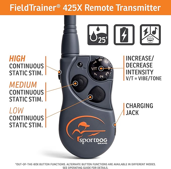 SportDOG FieldTrainer 425X - Remote Trainer Designed for Off-Leash Control & Training - 500-Yard Range - Waterproof - Quick Charge-Collar with 21 Levels of Static, Tone, & Vibration