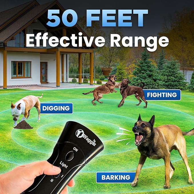 Ultrasonic Dog Bark Deterrent Devices - Long Range Dog Barking Silencer with 3 Levels - Painless Indoor & Outdoor Anti Barking Device for Dogs
