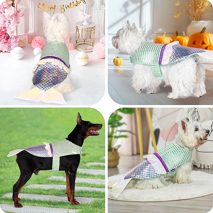 cyeollo Dog Mermaid Costume Halloween Clothes Holiday Birthday Party Dog Outfits Funny Pet Costumes for Small Dogs, Size XS