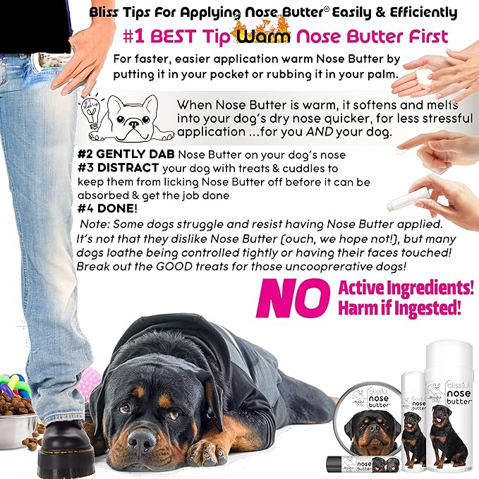 The Blissful Dog Rottweiler Nose Butter for Dry, Cracked Skin, Lick-Safe Dog Nose Balm with Moisturizing Shea Butter, Almond, Olive, and Essential Oils, Pet Supplies, Uncented, 0.15 oz.