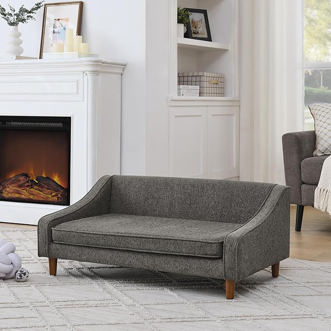 Dog Sofa Couch for Medium to Large Dogs, Durable Pet Sofa with Washable Fabric, Elevated Mini Dog Bed with Wooden Legs for Medium and Large Dogs, Dark Grey