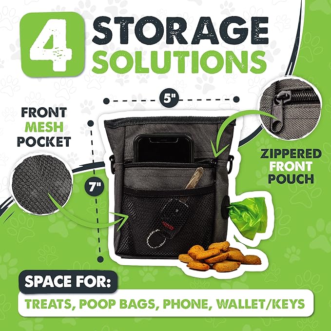 Mighty Paw Dog Treat Pouch | No Spill Magenetic Clasp - Hands-Free Pouches for Training - Pets Training Treat Pouches for Dog Walks - Pet Bags Pouch - Built in Poop Bag Holder