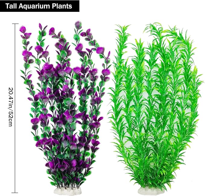 20.47 Inch Tall Aquarium Plants – Large Lifelike Artificial Fish Tank Decorations, 2 Pcs Fish Tank Plants Plastic，Durable & Safe for Freshwater/Saltwater Aquariums (Green (Style D))