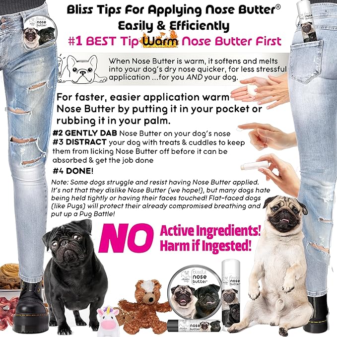 The Blissful Dog Black Pug Nose Butter for Dry, Cracked Skin, Lick-Safe Dog Nose Balm with Moisturizing Shea Butter, Almond, Olive, and Essential Oils, Pet Supplies, Uncented, 0.50 oz.