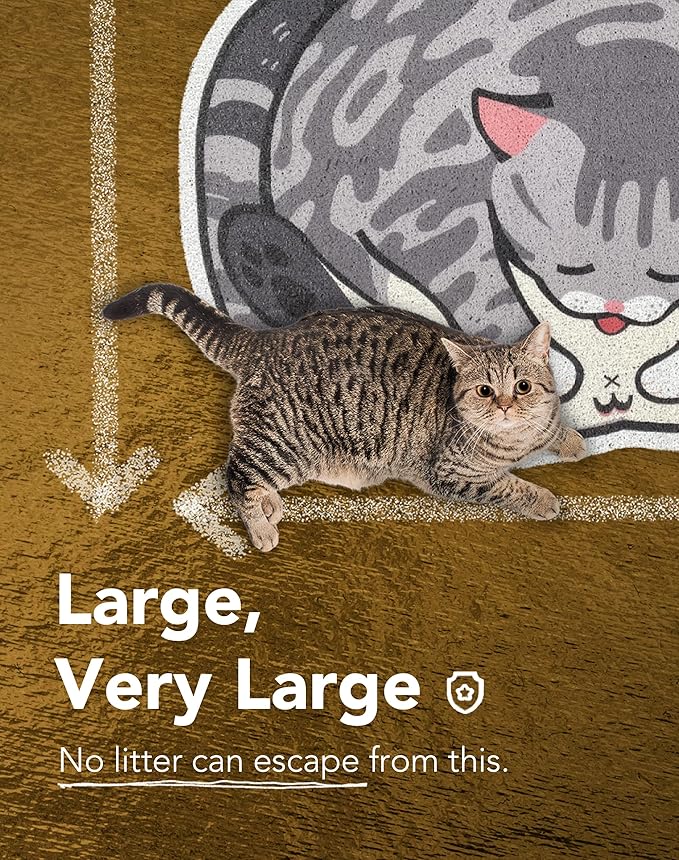 Lukamoo® Cute Cat Litter Mat (30’’x20’’), Large/L, for Kitty Litter & Cute Cat Litter Box, Litter Trapping Mat (Grey Tabby)