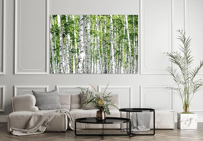 Nature Wall Art Prints - Ocean Forest Mountain Lake Canvas Landscapes - Small to Extra Large Living Room Bedroom Kitchen Bathroom Décor (Green Brich Trees, 35L" x 53W")