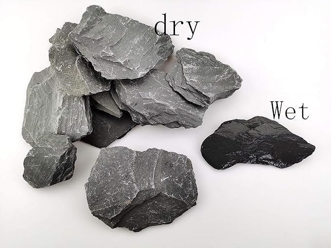 Voulosimi Natural Slate Rocks PH Neutral Stone Perfect Rocks for Aquariums, Landscaping Model,Tank Decoration,Amphibian Enclosures (12 LB, 5-7 inch)