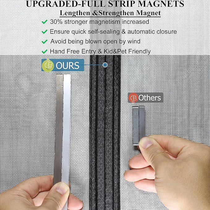 Magnetic Screen Door Upgraded-Model Full Strip Magnets,Fiberglass Heavy Duty Mesh Door Net Screen with Magnet,Full Frame Seal Retractable Mosquito Net for Door Single Front,Fit to 36"x80"