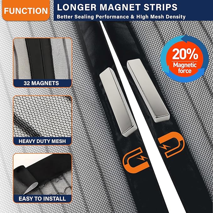 Magnetic Screen Door, Heavy Duty Door Screen Magnetic Closure Keep Bugs Out,Pet & Kid Friendly,Fit Door Size 32" x 82"