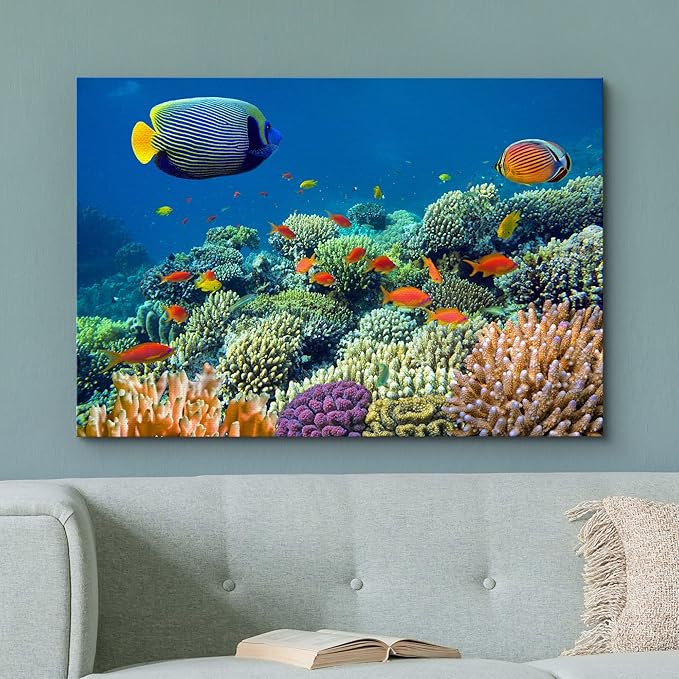 wall26 Canvas Print Wall Art Tropical Underwater Sea Coral Reef Fish Nature Animals Photography Realism Rustic Scenic Landscape Wilderness Earth Colorful for Living Room, Bedroom, Office - 12"x18"