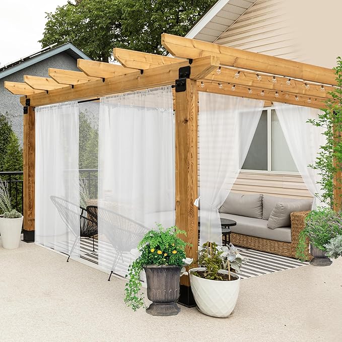 All Weather White Outdoor Sheer Curtains for Patio Waterproof 6 Pcs Rod Pocket Indoor Sheer Voile Curtains for Porch, Balcony, Gazebo, Pergolas, 54x120 Inch