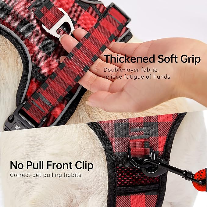NESTROAD No Pull Dog Harness with Leash, Reflective No Choke Pet Vest Harness,Adjustable Soft Padded Dog Harness with Easy Control Handle for Medium Dogs(Checkered Red,Medium)