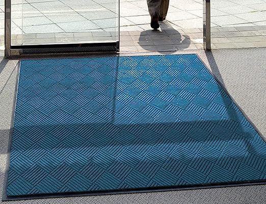 WaterHog Diamond | Commercial-Grade Entrance Mat with Rubber Border – Indoor/Outdoor, Quick Drying, Stain Resistant Door Mat (Medium Blue, 4' x 10')