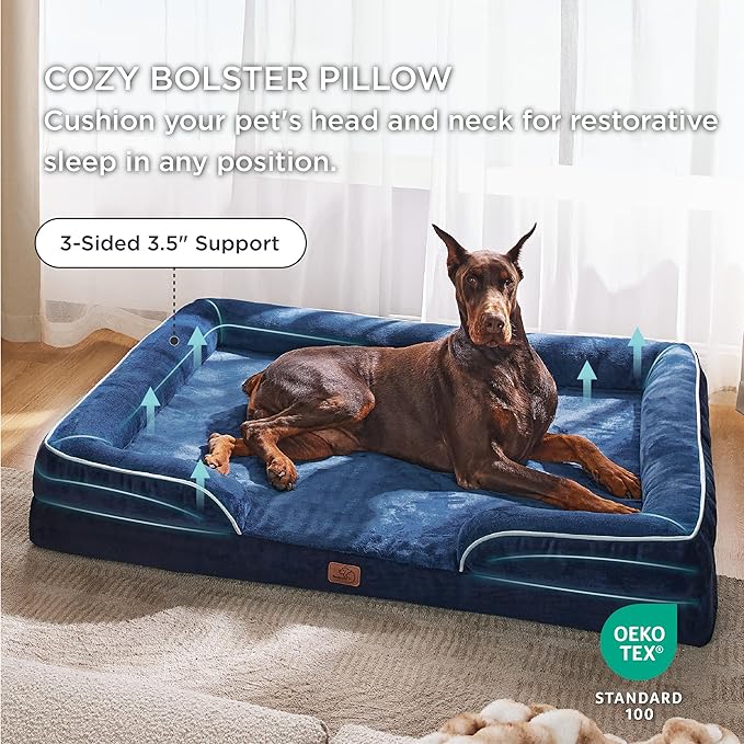 Bedsure XXL Orthopedic Dog Bed for Extra Large Dogs - Washable Giant Dog Cat Bed Waterproof, Comfort Dogs Couch Sofa with Washable Removable Cover, Pet Bed with Nonskid Bottom, Blue Navy, 52"