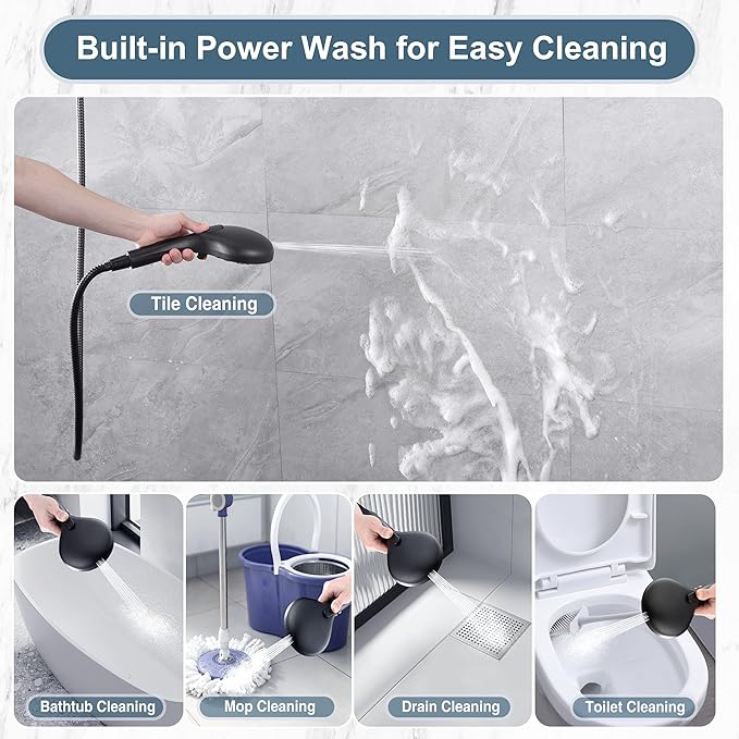 BRIGHT SHOWERS High Pressure Shower Head with Handheld, 9 Spray Settings Showerhead Built in Power Wash to Clean Tub and Pets, Extra Long 69" Hose, Adjustable Bracket, Oil-Rubbed Bronze