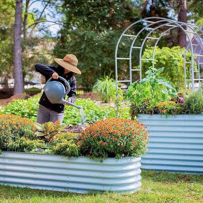 Vego garden Aluzinc Raised Garden Bed Kits, 17" Tall 6 in 1 Modular Metal Raised Planter Bed for Vegetables Flowers Patio Ground Planter Box, Sky Blue