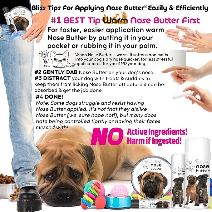 The Blissful Dog Bullmastiff Nose Butter for Dry, Cracked Skin, Lick-Safe Dog Nose Balm with Moisturizing Shea Butter, Almond, Olive, and Essential Oils, Pet Supplies, Uncented, 0.15 oz.